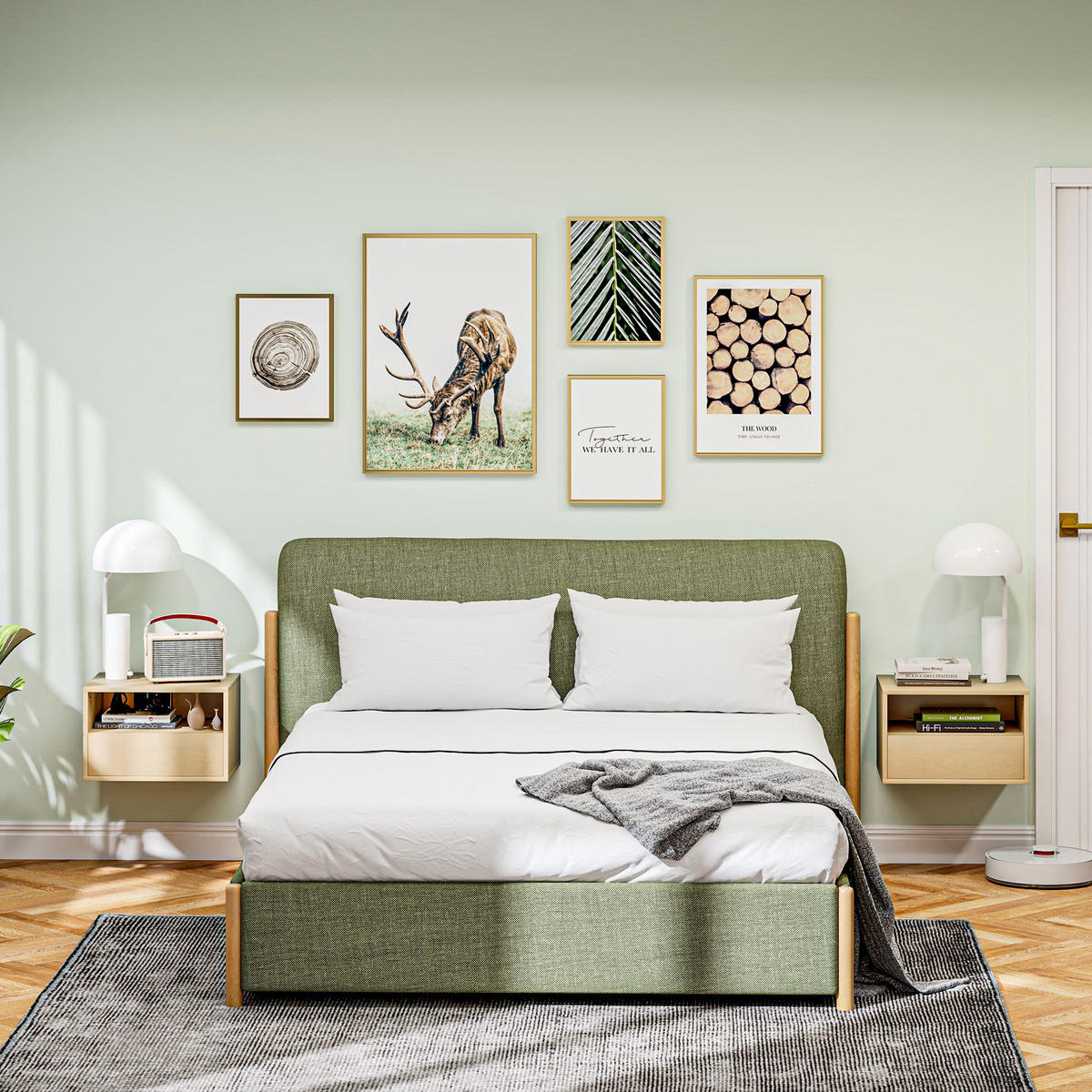 NACHTTISCH hängend 2er-Set, 45B x 35T x 27,5H cm, Naturholz - Naturfarben, Holzwerkstoff (45/27.5/35cm) - HOMCOM