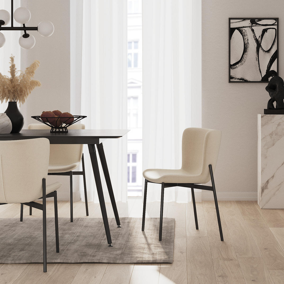 POLSTERSTUHL - 2er-Set - Schwarz/Weiß, Textil (52/79/49cm) - home24