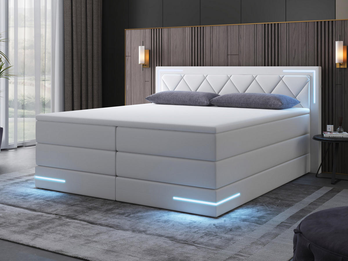 BOXSPRINGBETT Arizona Weiß 160/200 cm H2/H3 Kunstleder - Weiß, Textil (160/200cm) - wonello