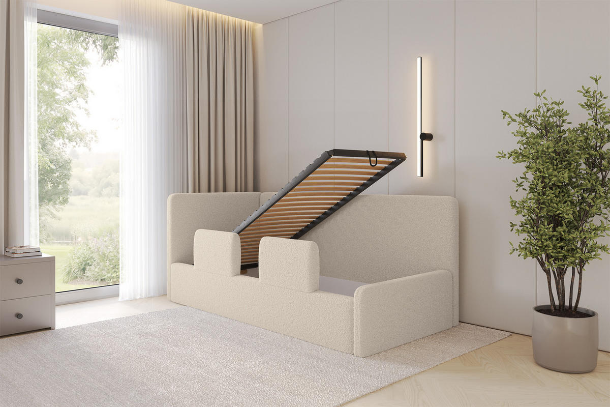 EINZELLBETT Jugendbett mit Bettkasten, Rechts - NORY 100x200 Dunkelbeige - Taupe, Holzwerkstoff/Textil (100/200cm) - ALTDECOR