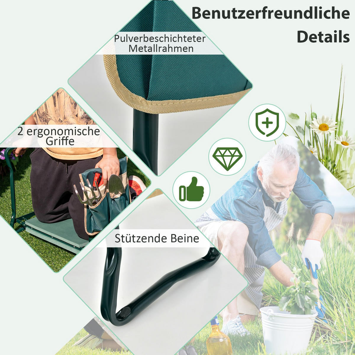 KNIEBANK Grün - Grün, Metall (27.5/50/58cm) - COSTWAY