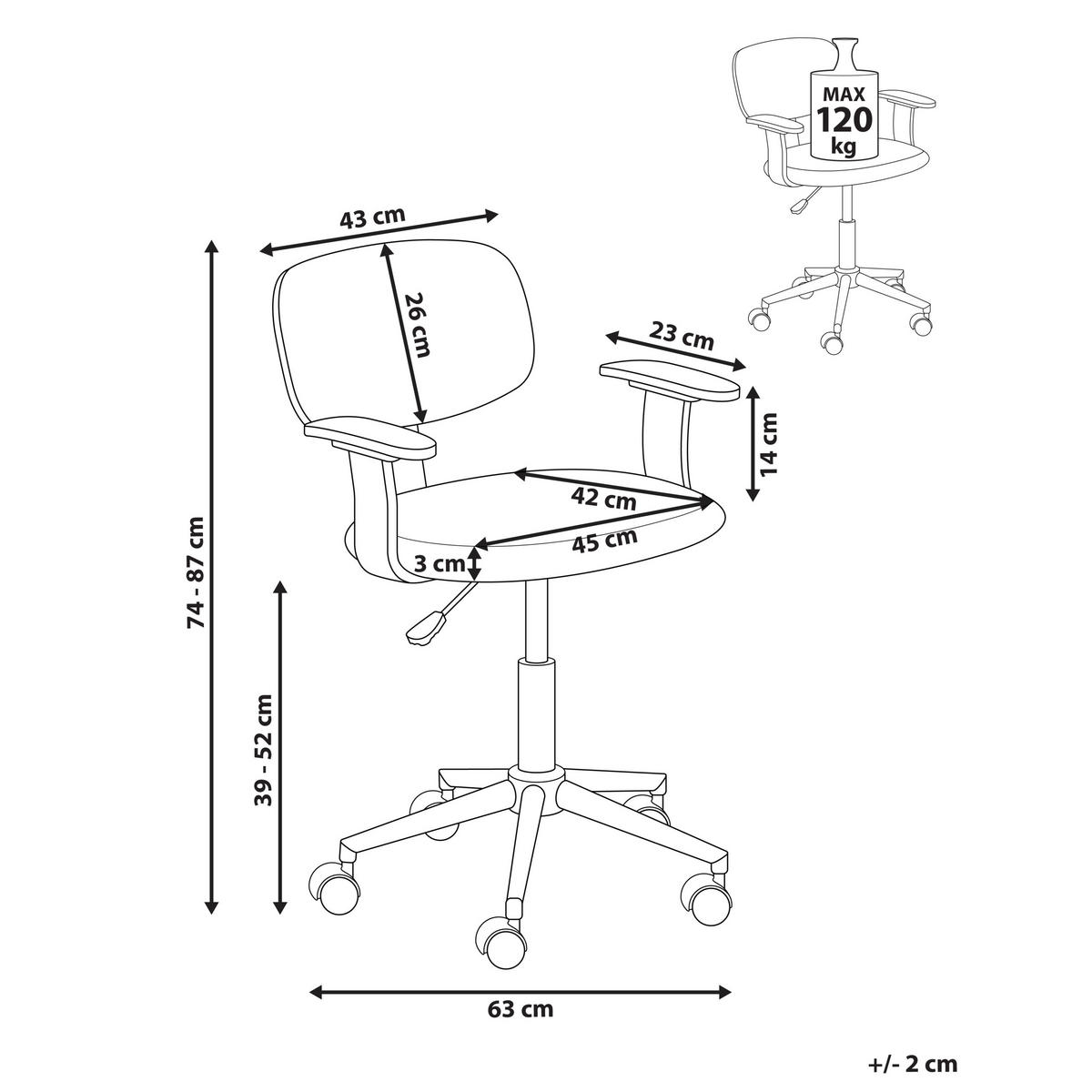 SCHREIBTISCHSTUHL Hellgrau Gunnison - Hellgrau/Braun, Textil (63/74/63cm) - Beliani