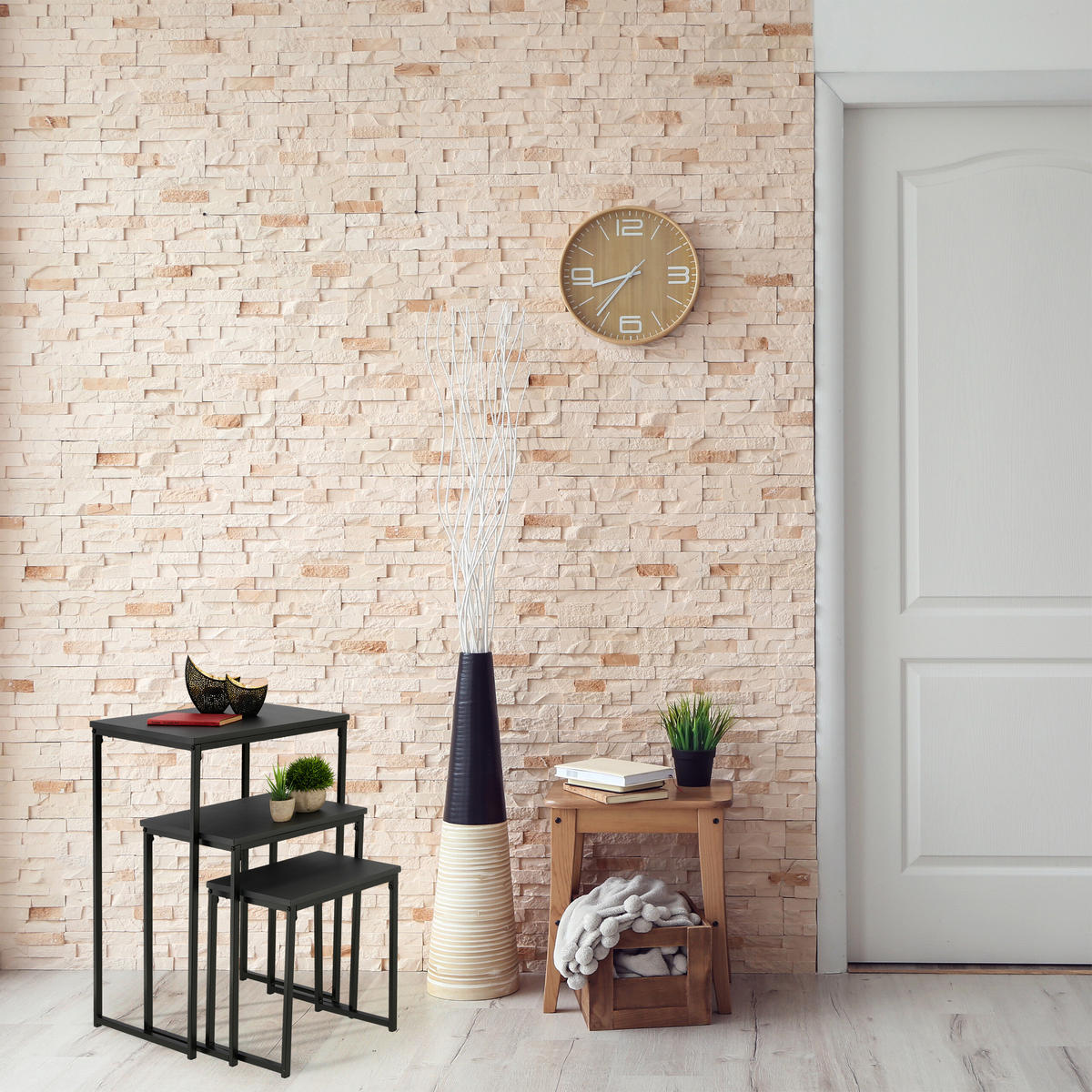 3XBEISTELLTISCH - Schwarz, Holzwerkstoff/Kunststoff (46/46/76cm) - Relaxdays