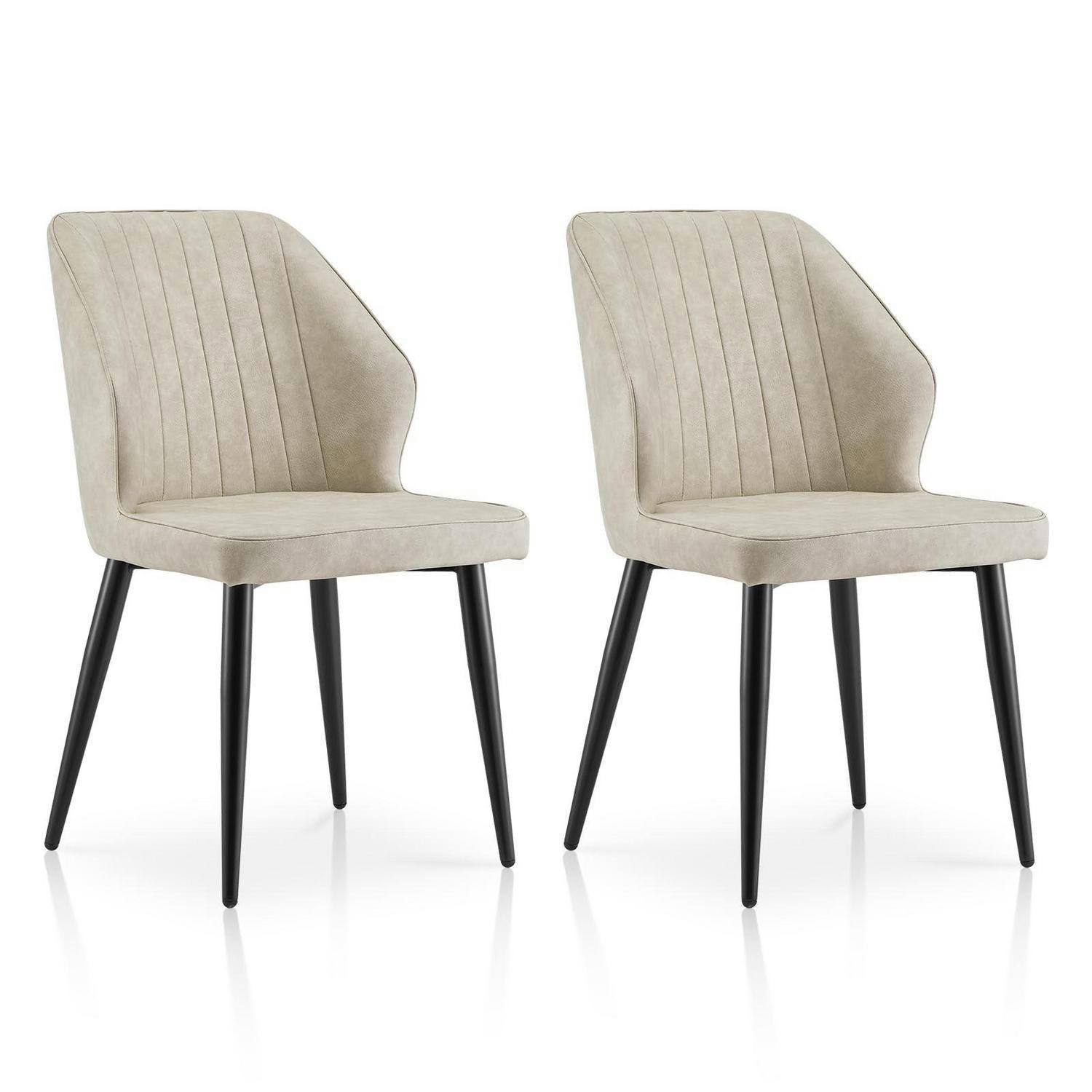 ESSZIMMERSTÜHLE 2er-Set Beige Kunstleder mit ergonomischer Rückenlehne und Metallbeinen - Creme, Kunststoff (48/85/44cm)