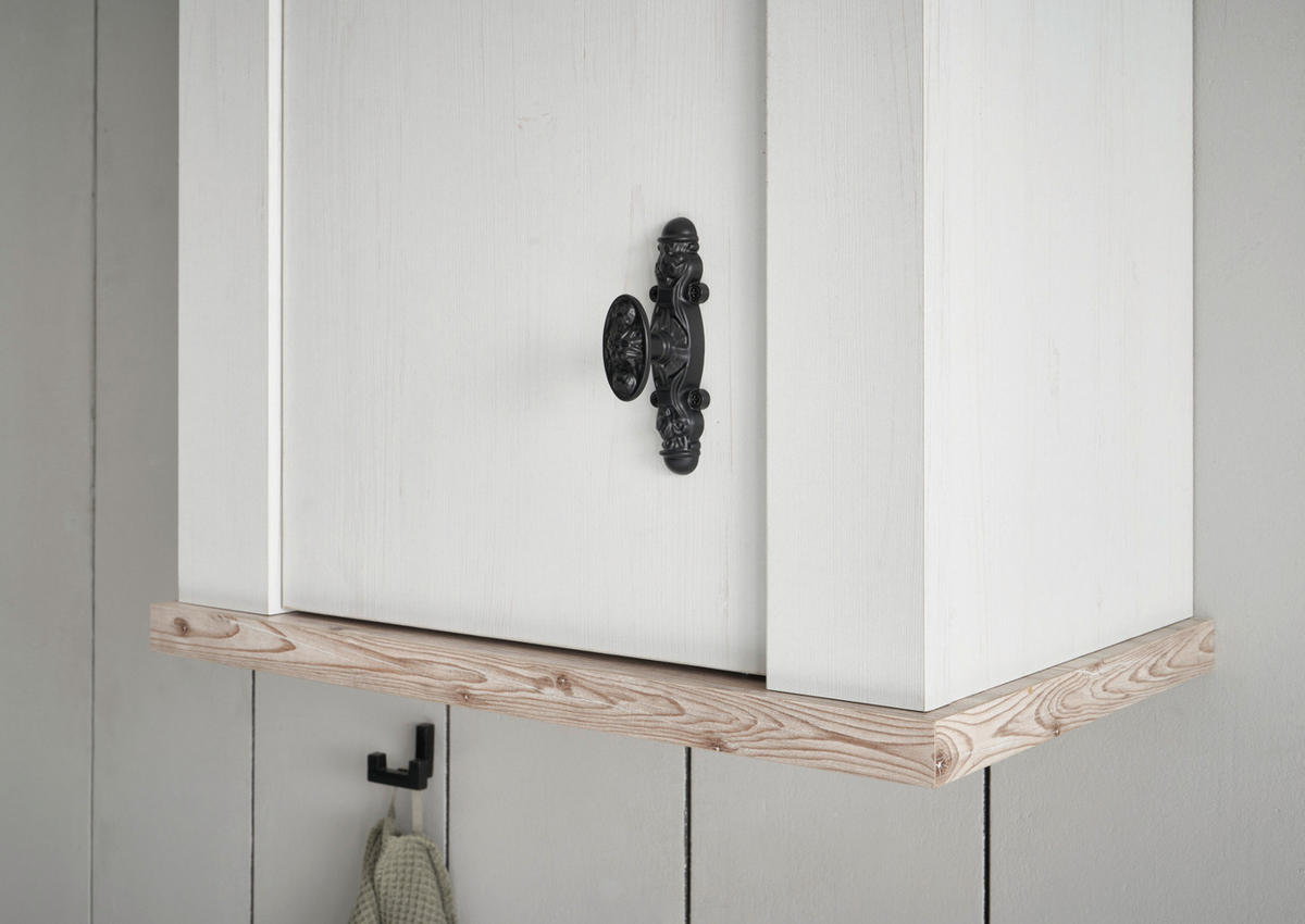 HÄNGESCHRANK weiß Pinie Landhaus, Küchenschrank hängend 55 x 85 cm, Soft-Close - Schwarz/Weiß, Holzwerkstoff/Metall (55/85/34cm) - Furn.Design