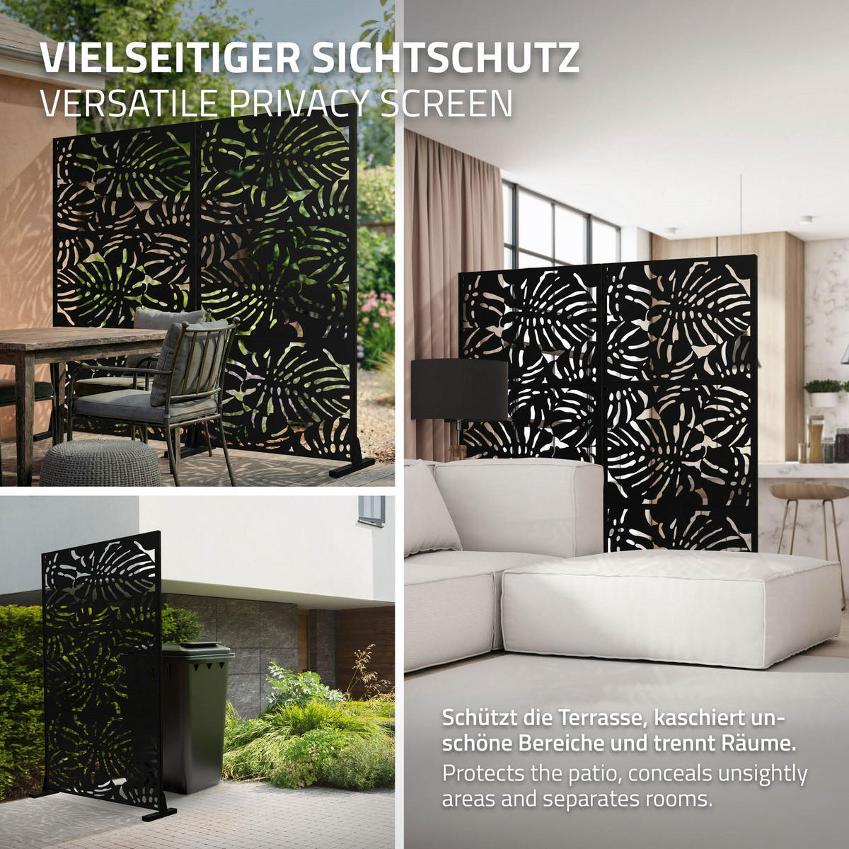 METALL-SICHTSCHUTZ Roma 90x180 cm Schwarz aus Stahl - Schwarz, Metall (90/183cm) - ML-DESIGN