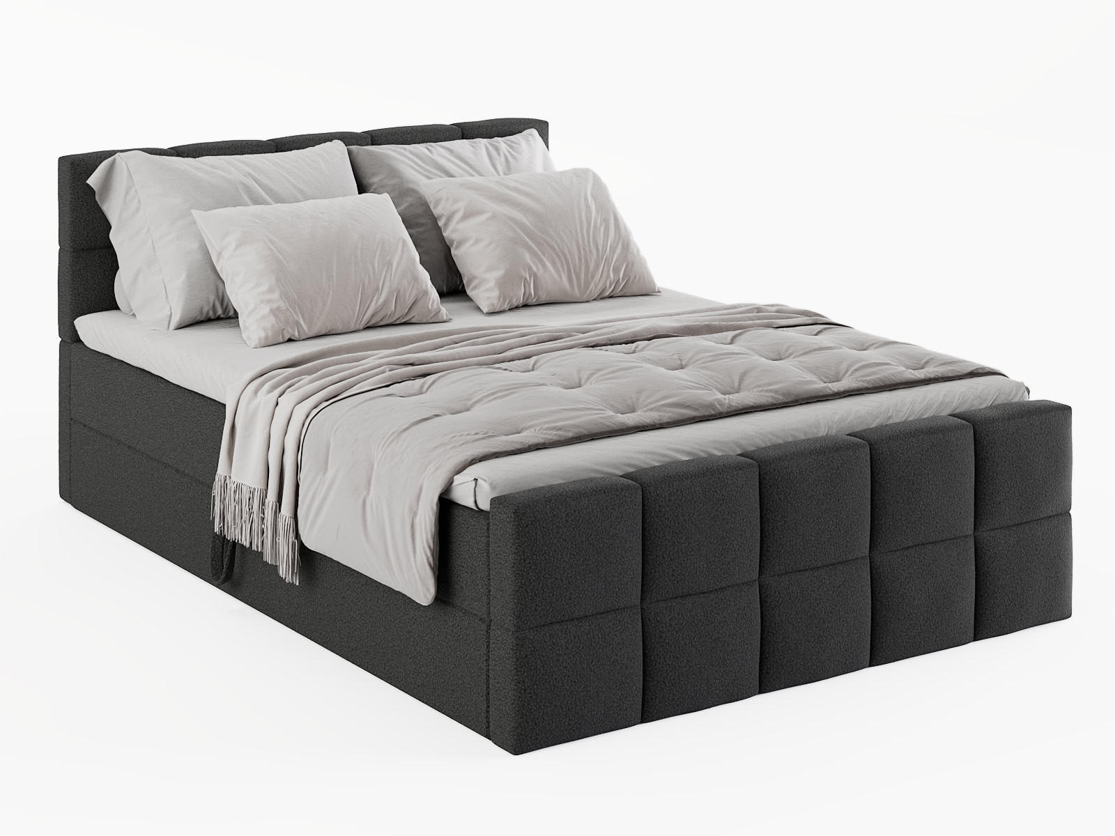 KONTINENTALBETT Vanessa 206/223 cm, in Dunkelgrau, Bouclé-Stoff, Bettkasten, Matratze, Topper - Dunkelgrau, Textil (200/220cm) - Barchello