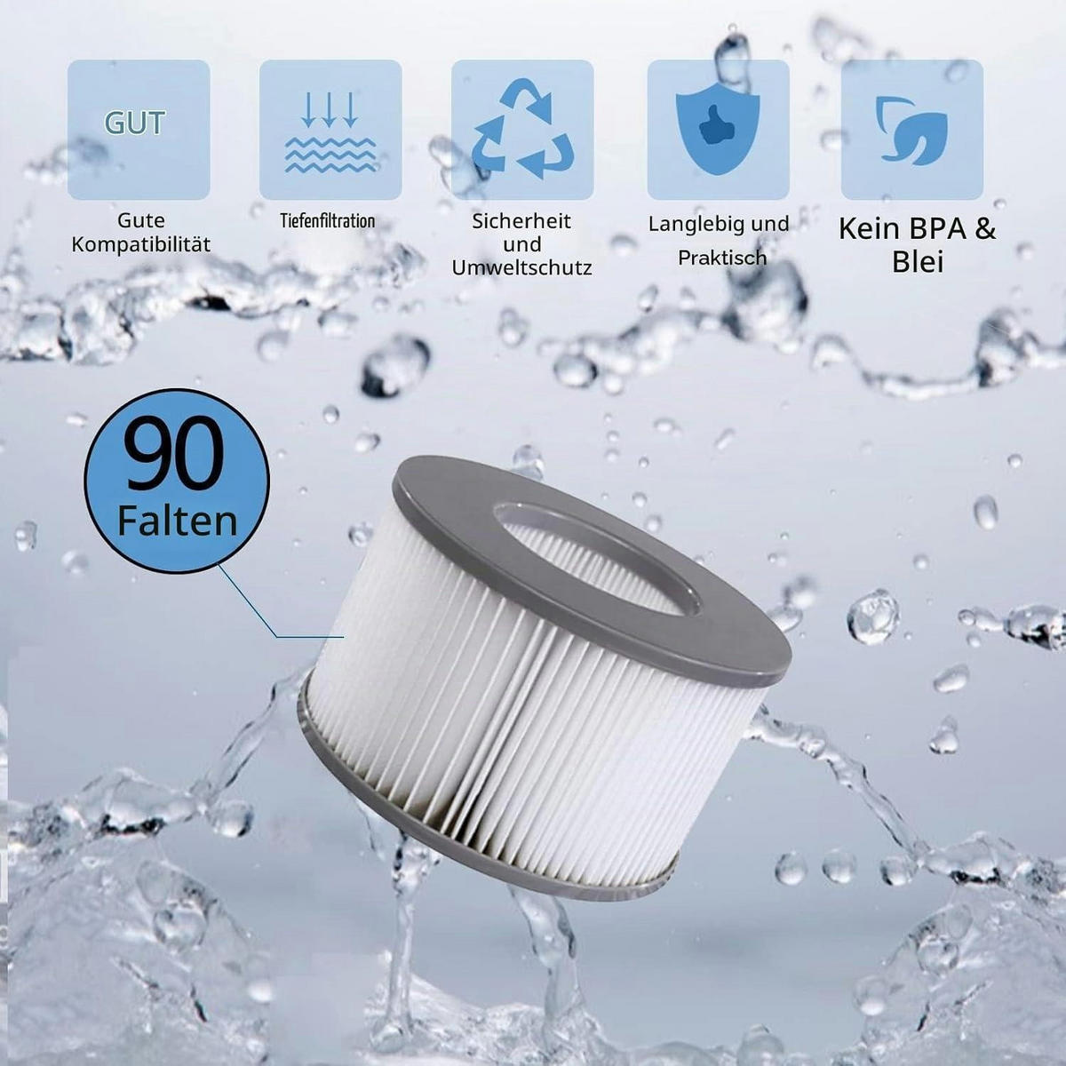 ERSATZFILTER 12er Set für Whirlpool ab 2020 - Schwarz, Textil (5/6/6cm)