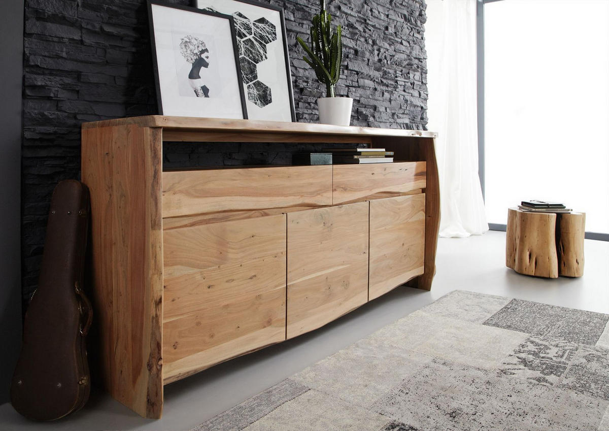 SIDEBOARD Akazie 191x45x96 natur lackiert PURE ACACIA #102 - Naturfarben, Holz (191/96/45cm) - Massivmoebel24