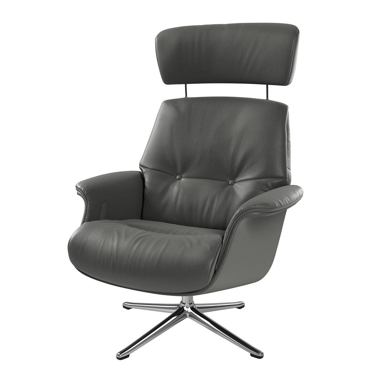 SESSEL - manuell verstellbar - Chromfarben/Grau, Leder/Metall (83/110/88cm) - home24