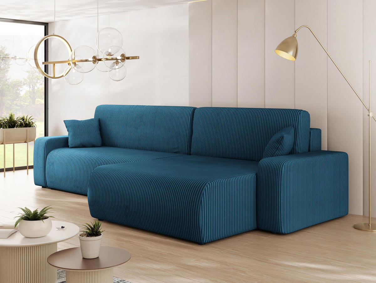 ECKSOFA Piano L Cord - Blau/Schwarz, Holz/Kunststoff (274/145cm) - MIRJAN24