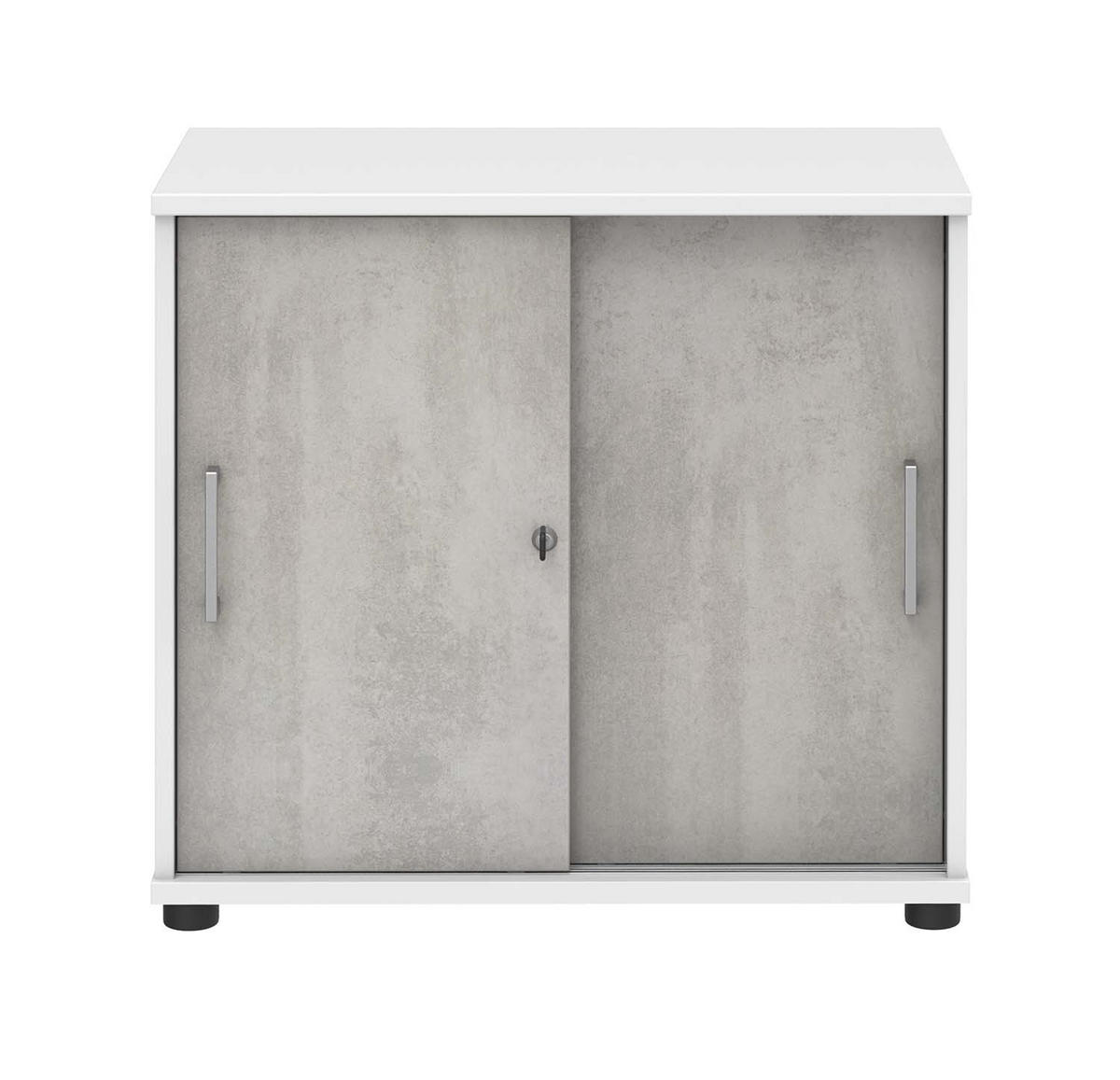 SCHIEBETÜRENSCHRANK - Weiß / Beton - Grau, Holzwerkstoff (80.4/74/42.5cm) - Röhr