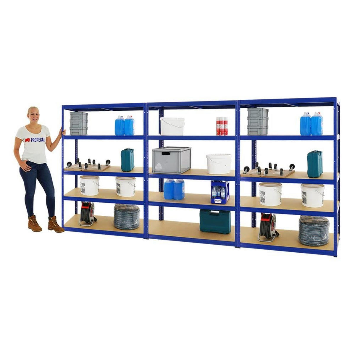 SCHWERLASTREGAL Big Elephant M 3er-Set mit 3x 180x120x60 cm Fachlast 250 kg Blau - Blau, Metall (360/180/60cm) - PROREGAL