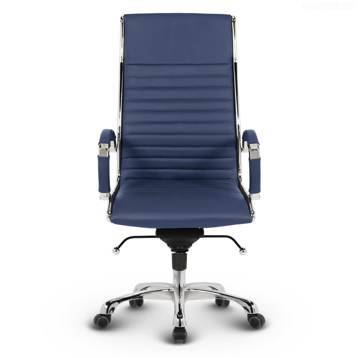 BÜROSTUHL Montreal Echtleder Blau – ergonomisch, 150 kg belastbar, Sitzhöhe 52-64cm - Blau, Leder/Metall (60/121/60cm) - Versee