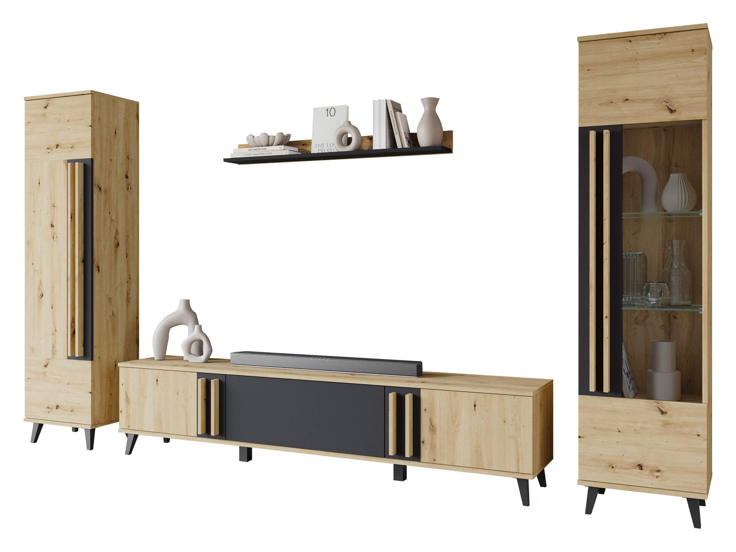 WOHNWAND Helsinki II - Schwarz/Graphitfarben, Holzwerkstoff/Kunststoff (180/70/33cm) - MIRJAN24