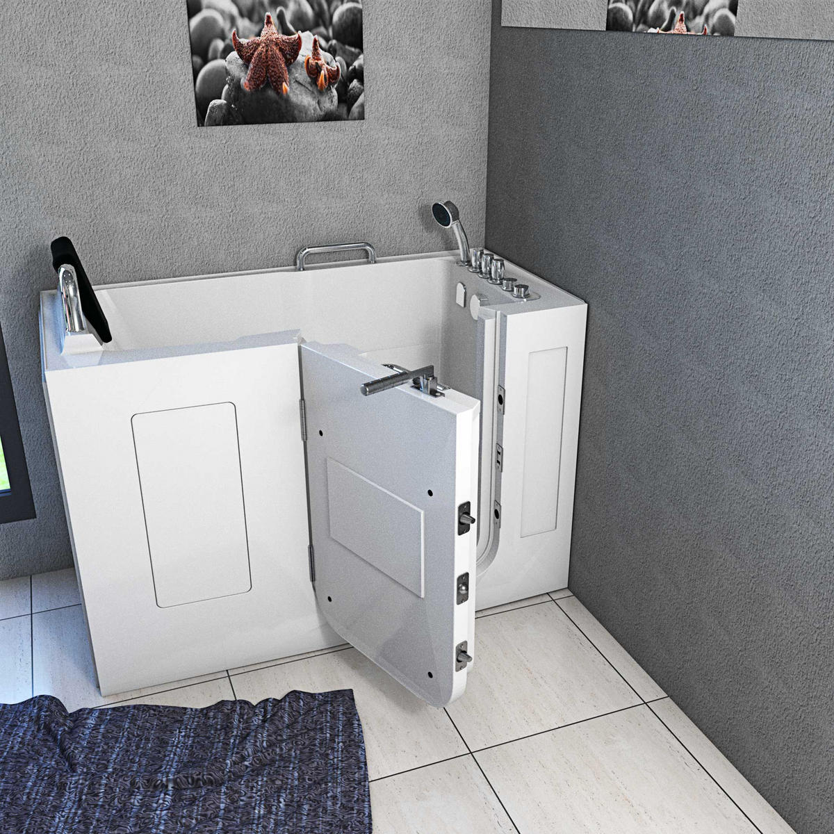 SITZWANNE Whirlpool Wanne mit Tür S07WP-TH-C-L 140x76cm - Weiß, Glas/Kunststoff (76/116/140cm) - AcquaVapore by Sandra Jentho