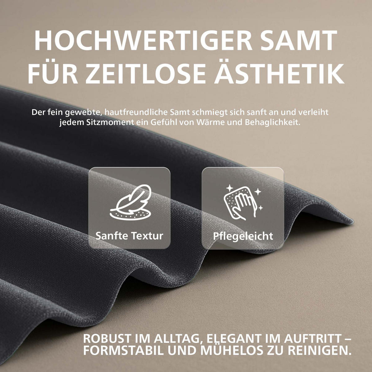 SITZPOUF rund Samt Dunkelgrau - Eukalyptusholzfarben/Dunkelgrau, Holz/Textil (42/46/42cm) - CLP