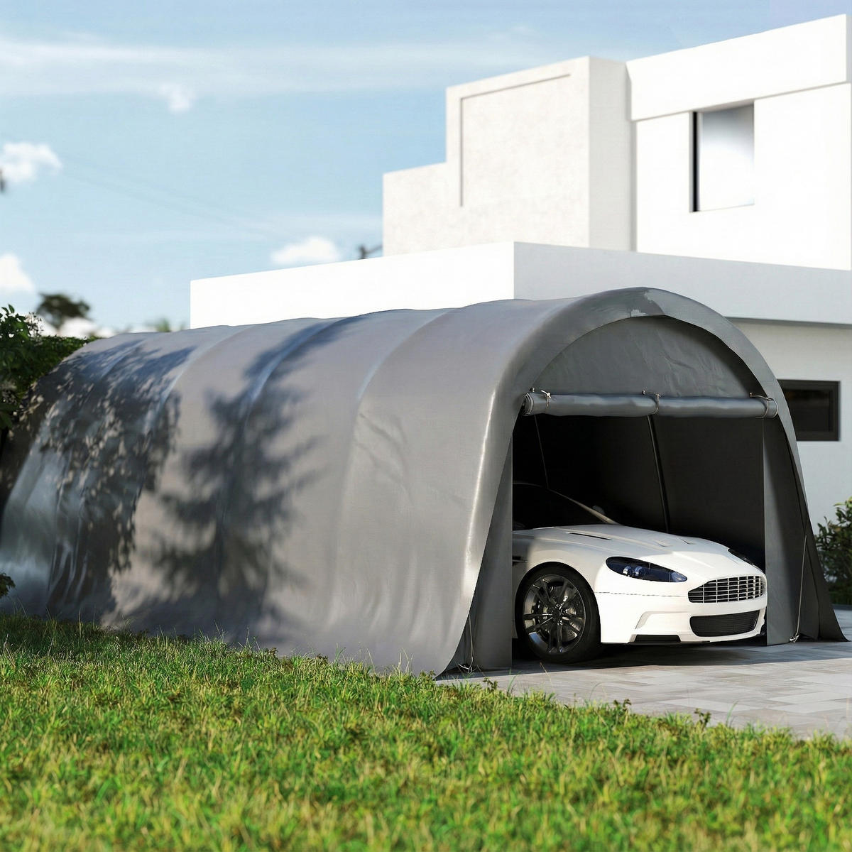 CARPORT DE-12720 360/720/270 cm UPF50+ mit Seitenwänden Dunkelgrau - Dunkelgrau, Metall (360/270/720cm) - ComfortXL