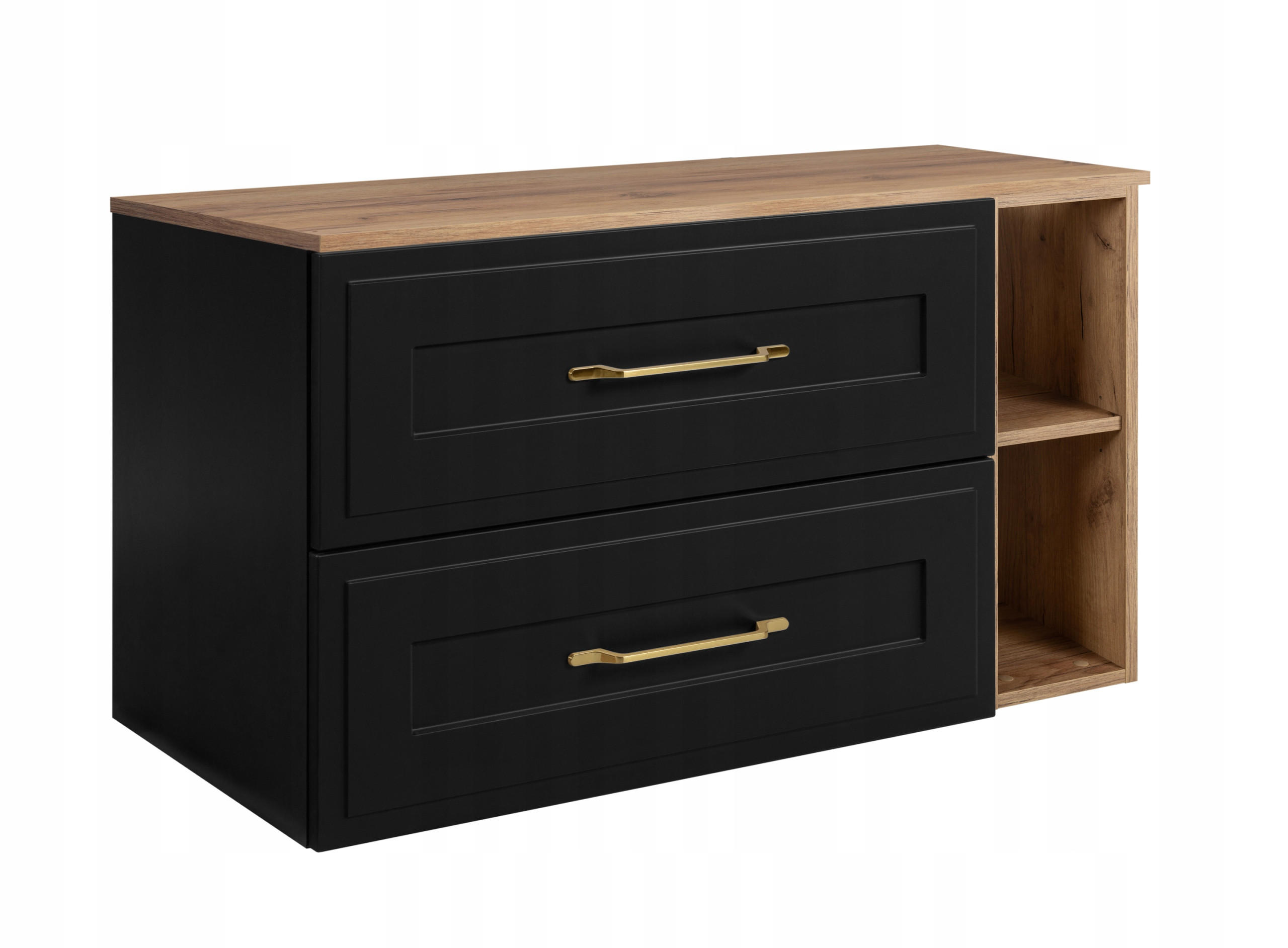 WASCHBECKUNTERSCHRANK CLASSIC 100 cm mit Arbeitsplatte Farbe: Eichen Craft mit einer Mattzblacken Platte - Eichefarben/Schwarz, Holzwerkstoff (100/58/46cm) - Rodan