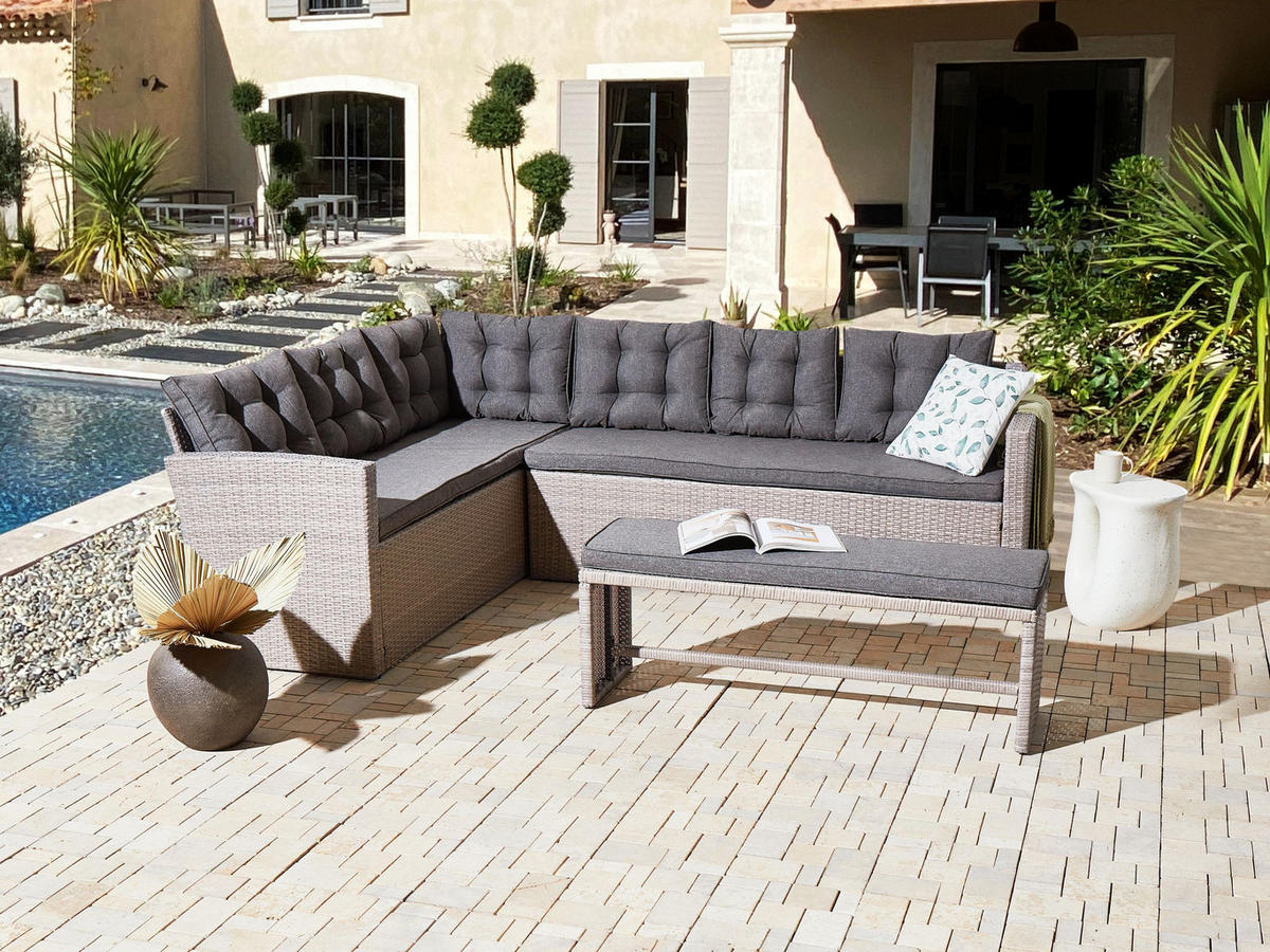 GARTEN-ECKSOFA 8-Sitzer Polyrattan Grau Viterbo - Hellgrau/Grau, Kunststoff - Beliani