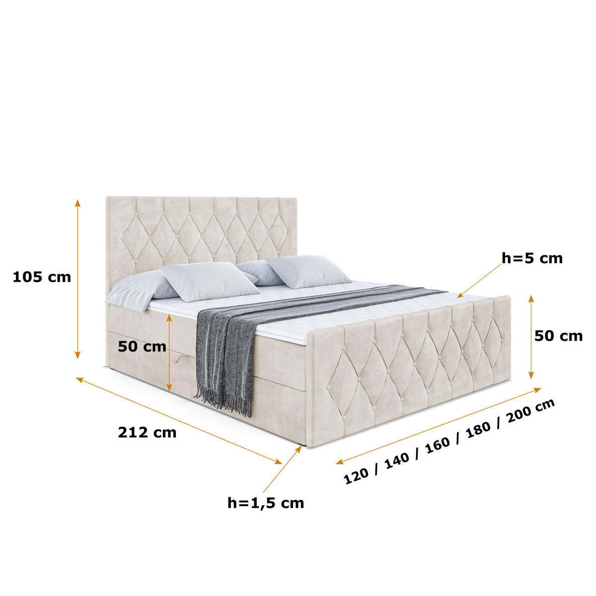 BOXBETT VELANTO-Z - 120 x 200 - H3 - Ecru - Beige, Holzwerkstoff (120/200cm) - ALTDECOR