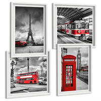 BILDER SET 4er Set - 50x50 cm & 40x60 cm Weißer Rahmen - Ikonische Städte London Paris Eisenbahn - Weiß, Kunststoff (50/50cm) - TULUP