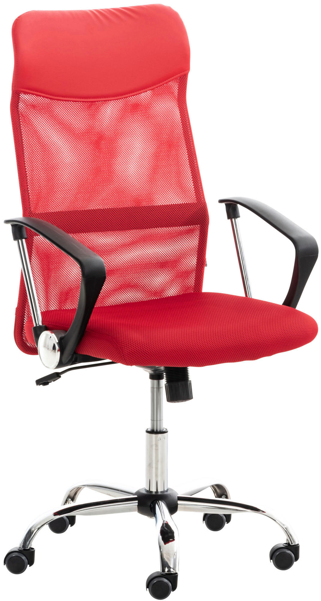 CHEFSESSEL Lederlook rot - Chromfarben/Rot, Textil/Metall (60/110/53cm) - CLP