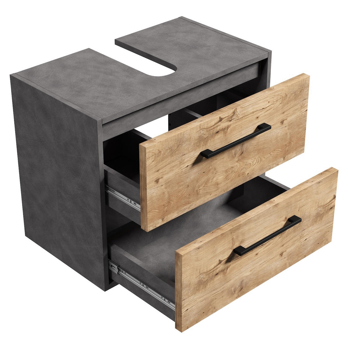 WASCHBECKENUNTERSCHRANK Florence 2 Schubladen Kastanien Eiche / Grau - 60 x 35 x 47 cm - Eichefarben/Grau, Holz (60/47/35cm) - Badplaats