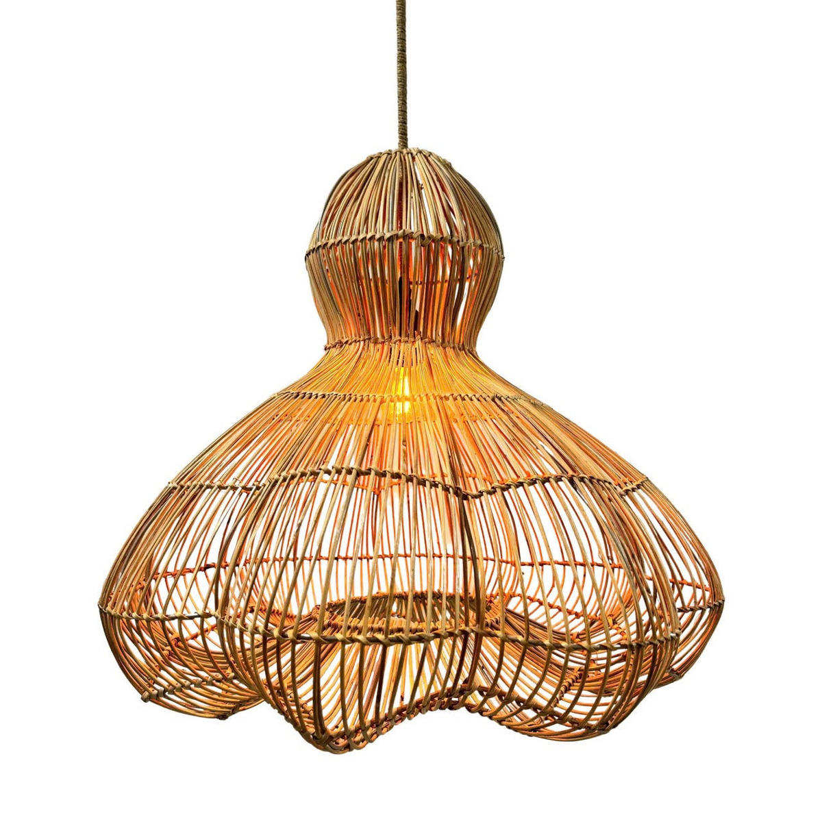 RONDA Solar-Pendelleuchte, 60 cm Durchmesser, 5 m Länge - Beige, Holz (60/60/53cm) - Lumisky