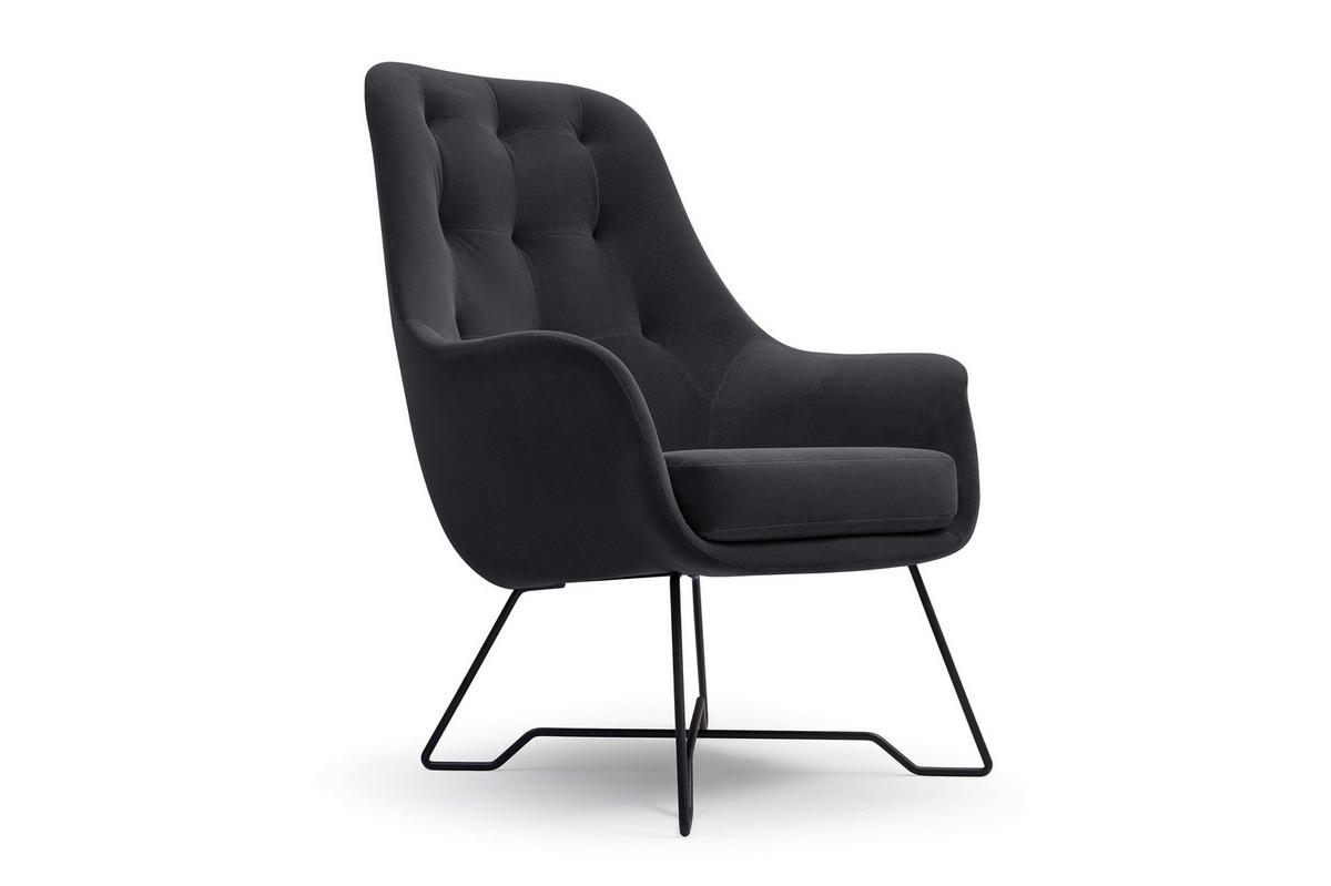 SESSEL SEDUTA, Modern Polstersessel Loungesessel, Velours-Stoff Schwarz - Schwarz, Holz/Metall (72.5/101.5/83cm) - MASSENO