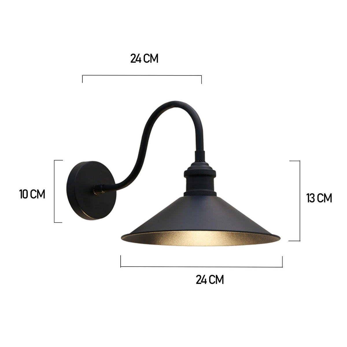 WANDLEUCHTE Innen Vintage 24/13 cm - Goldfarben/Schwarz, Metall (24/13cm) - Bamyum