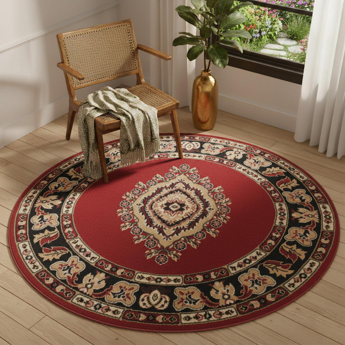 TEPPICH ATLAS rund rot beige medaillon 200/200 cm - Beige/Rot, Textil (200/200cm) - Tapiso
