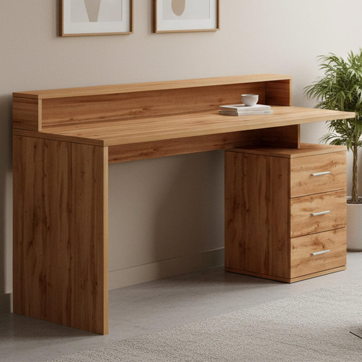 SCHREIBTISCH Eiche 90/160/60 cm - Braun, Holzwerkstoff (90/160/60cm) - DMORA