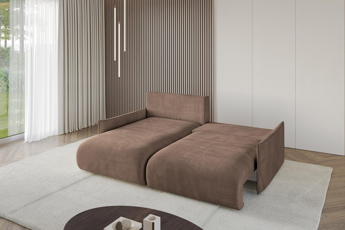 ECKSOFA mit Schlaffunktion und Bettkasten ONESK-L -v1 208x165x40 Braun Velours - Braun, Holzwerkstoff/Kunststoff (208/165cm) - ALTDECOR
