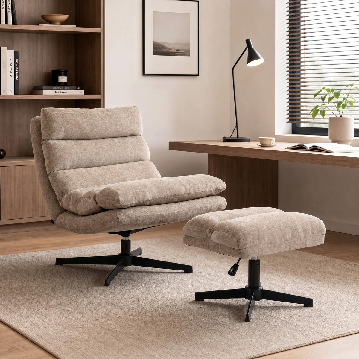 LOUNGESESSEL-MIT-FUSSHOCKER 2er Set Polyester Braun - Schwarz/Braun, Textil/Metall (79/88/94cm) - HOMCOM