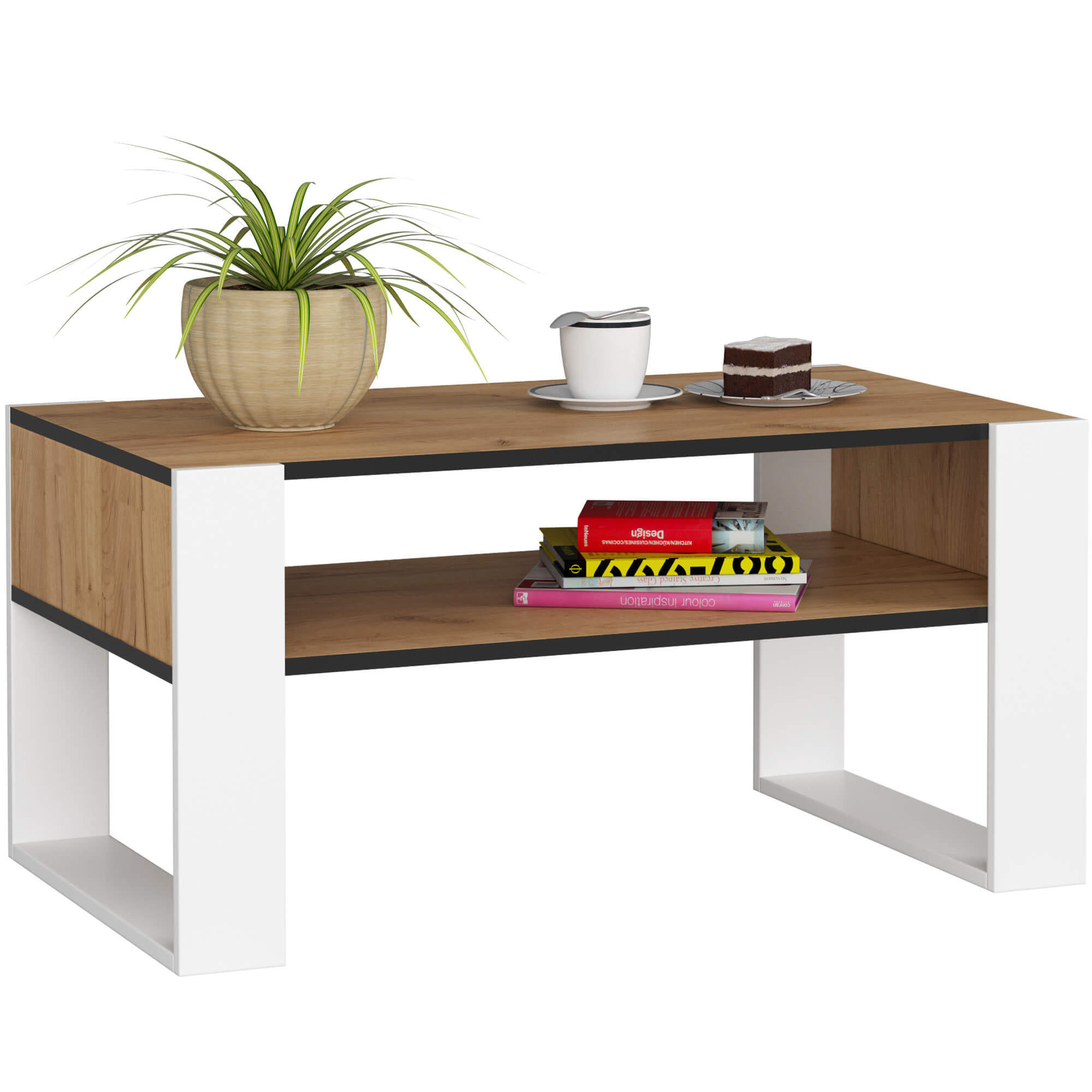 COUCHTISCH Eiche Craft, Weiß 92 x 45 x 53 cm - Eichefarben/Weiß, Holzwerkstoff (53/92/45cm) - Akord
