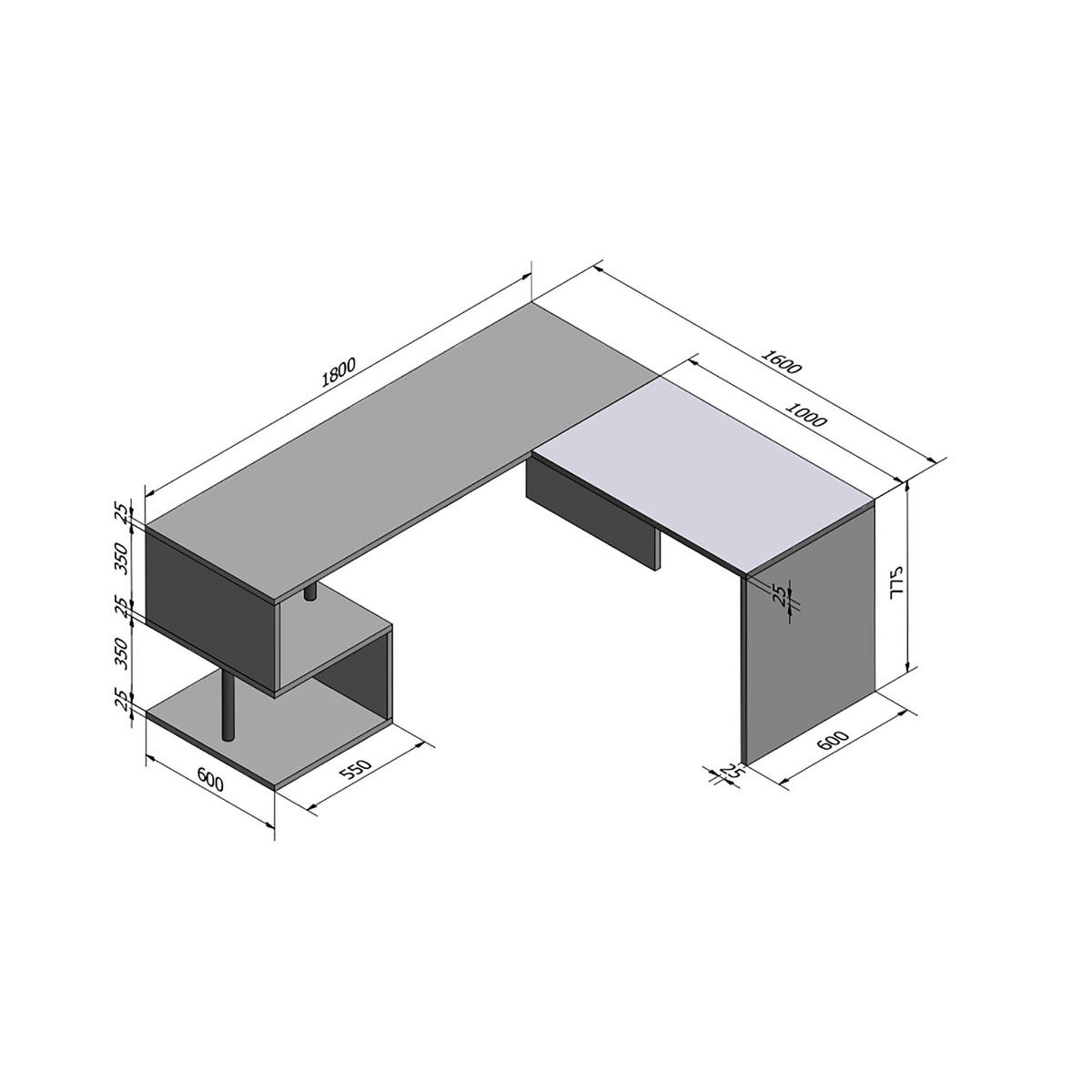 ECKSCHREIBTISCH Schiefer 60/160/78 cm - Grau, Holzwerkstoff (60/160/78cm) - DMORA