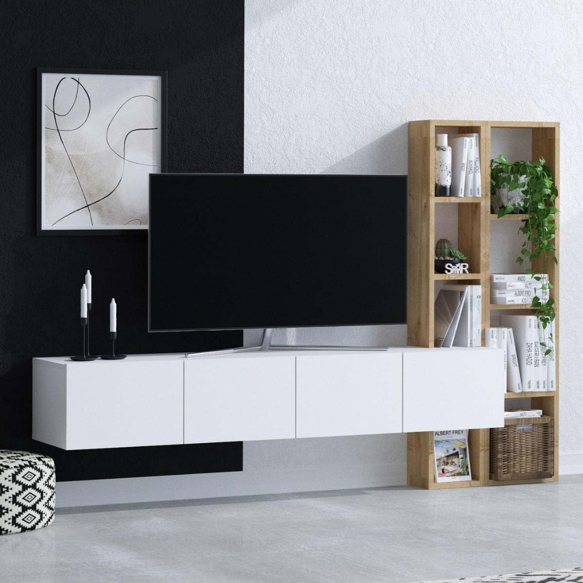 TV-SCHRANK 4 Türen Weiß Pana 182/32/25 cm - Weiß, Holzwerkstoff (182/25/32cm) - Calicosy