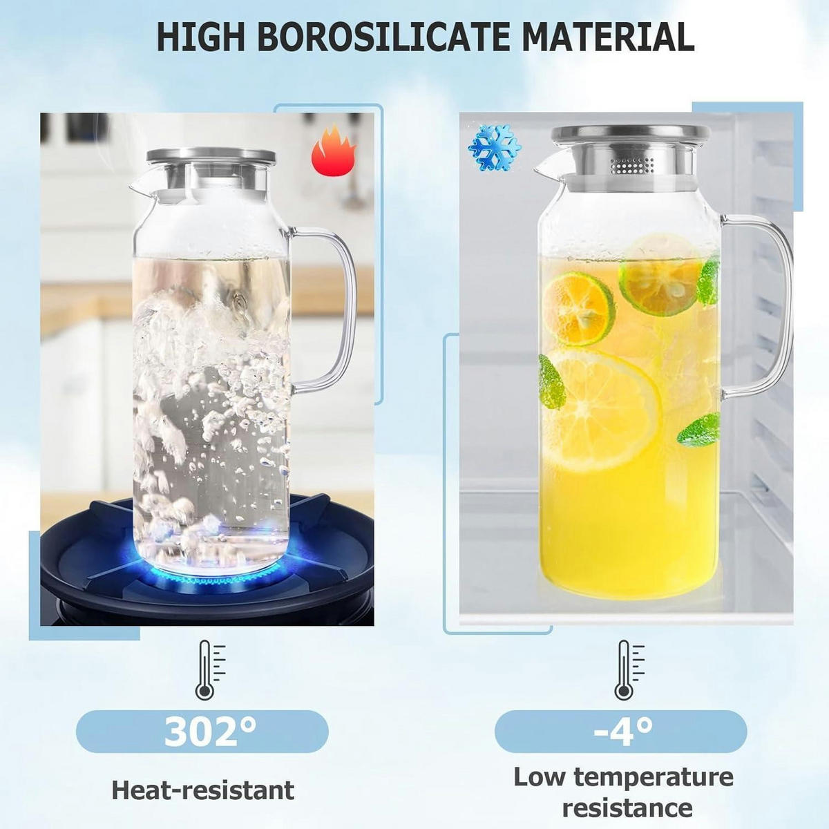 GLASKARAFFE 2 Liter Borosilikatglas mit Edelstahldeckel - Transparent, Glas (13.5/13.5cm)