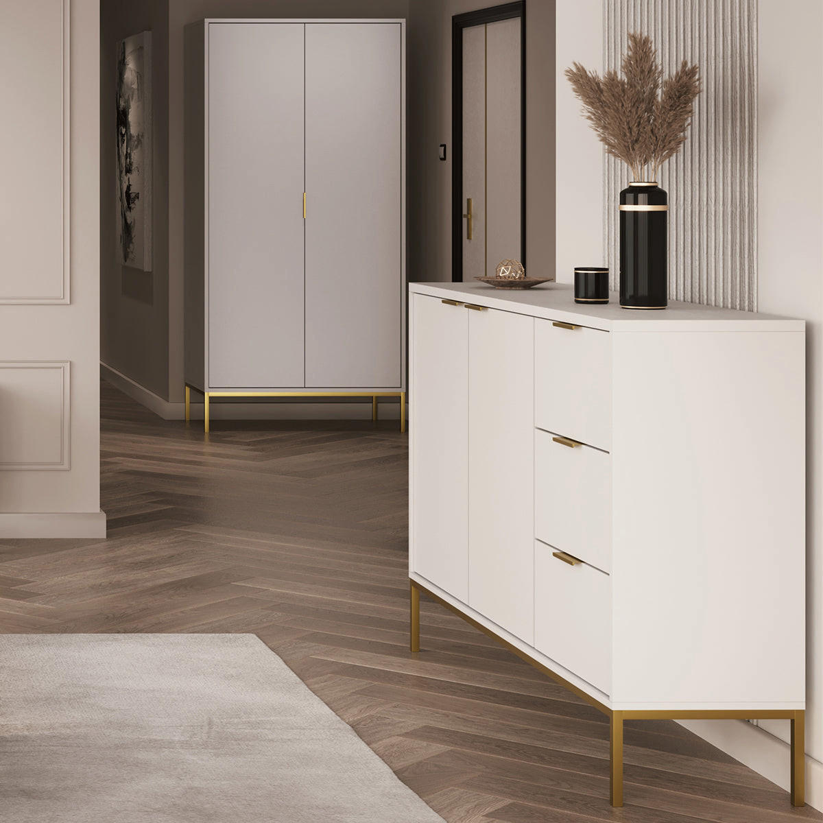 SCHRANK 2 Türen Seattle Weiß - Goldfarben/Weiß, Holzwerkstoff (100/205.4/55cm) - Petits-meubles