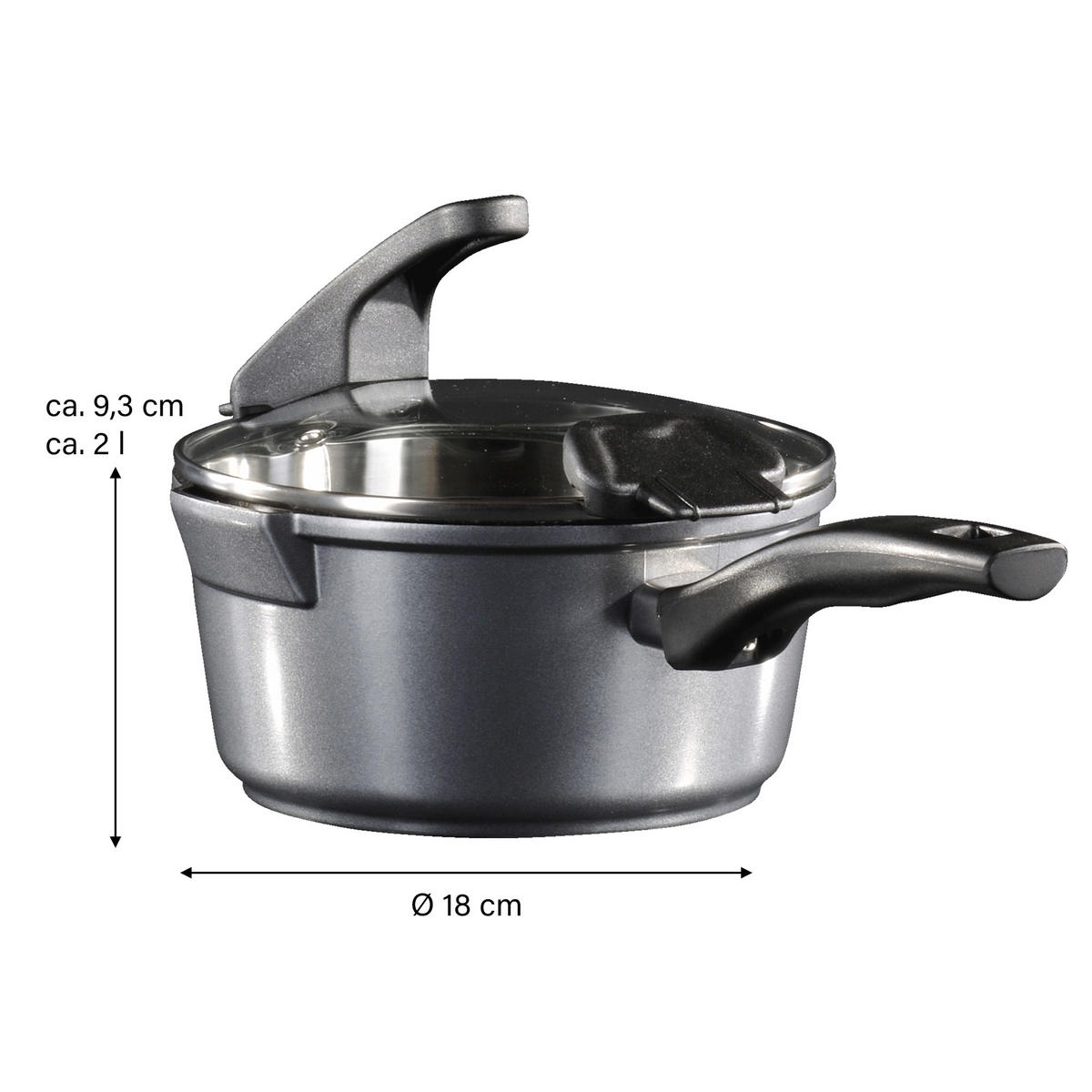 STIELKASSEROLLE - Grau, Metall (18cm) - Stoneline