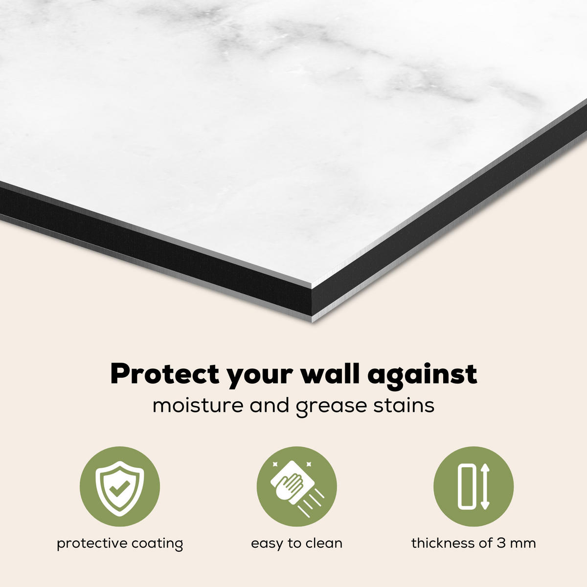 SPRITZSCHUTZ KÜCHE Marmor - Grau - Weiß - Strukturierter Marmor 80x55 cm - Weiß, Metall (80/0.3/55cm) - MuchoWow