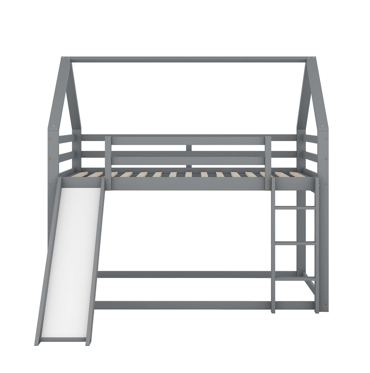 ETAGENBETT 140/200 cm mit Rutsche, Leiter und Hausdesign aus Kiefer , Grau - Grau, Holzwerkstoff (140/200cm) - Redom