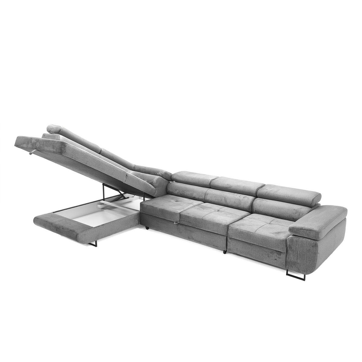 ECKSOFA WILD MAXI L Links mit Schlaffunktion 125x195 Velours Grau - Chromfarben/Grau, Holz/Textil (203/350cm) - Muffo