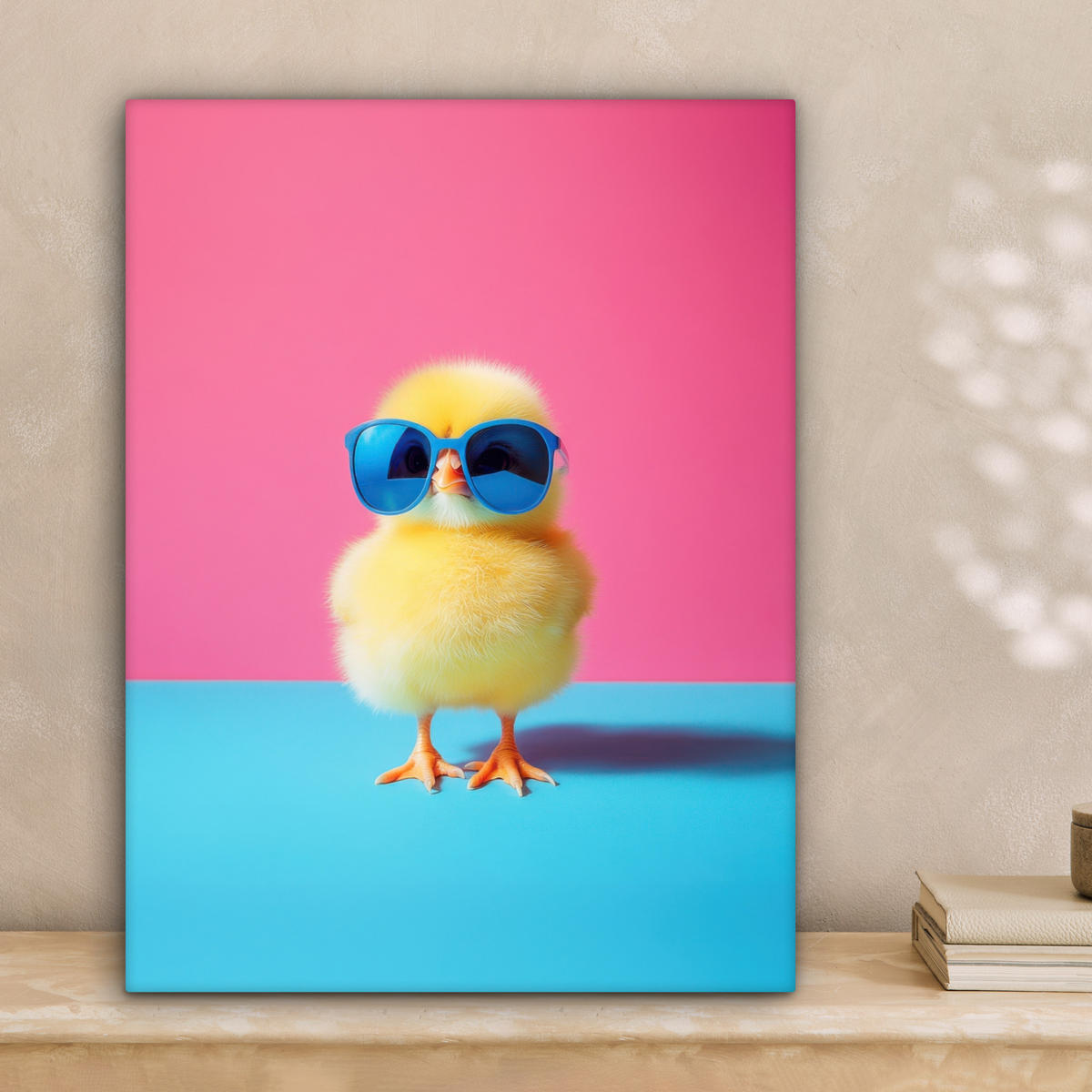 LEINWANDBILD Chick - Sonnenbrille - Blau Room Decor 30x40 cm - Pink/Gelb, Textil (30/40cm) - MuchoWow