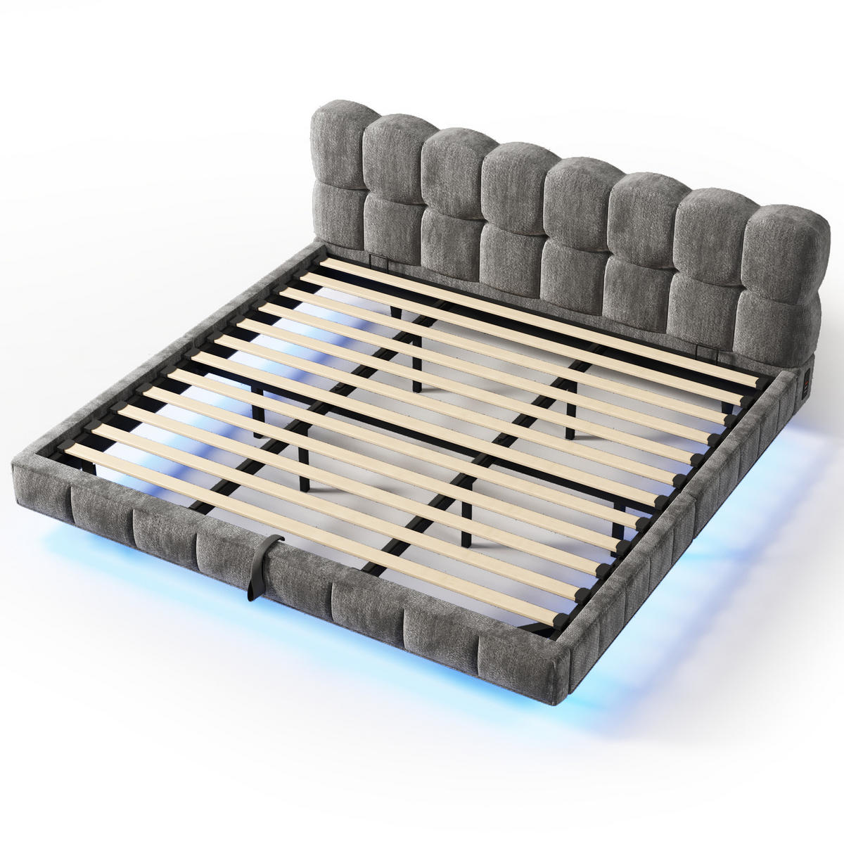 ČALÚNENÁ POSTEĽ 180 × 200 cm v sivej farbe s úložným priestorom, LED osvetlením a USB, zo ženilky - čierna/sivá, kov/kompozitné drevo (180/200cm) - CHICFURN
