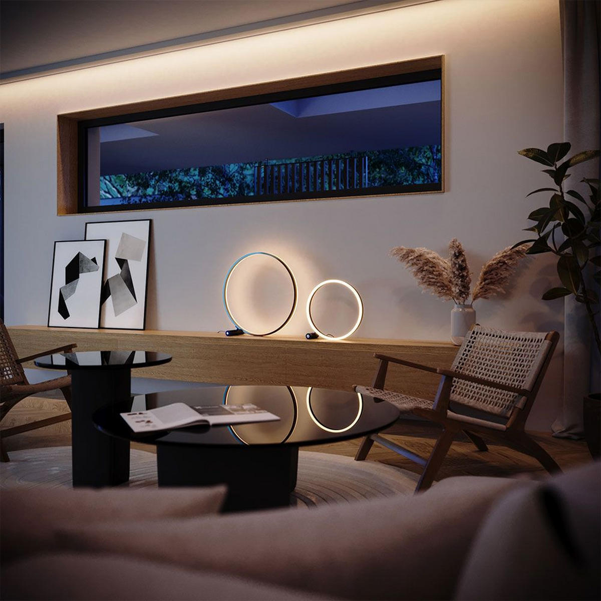 LED-TISCHLAMPE Ring Direkt/Indirekt Schwarz/Gold Ø 40cm - Goldfarben/Schwarz, Metall (3.3/40/40cm) - s.luce