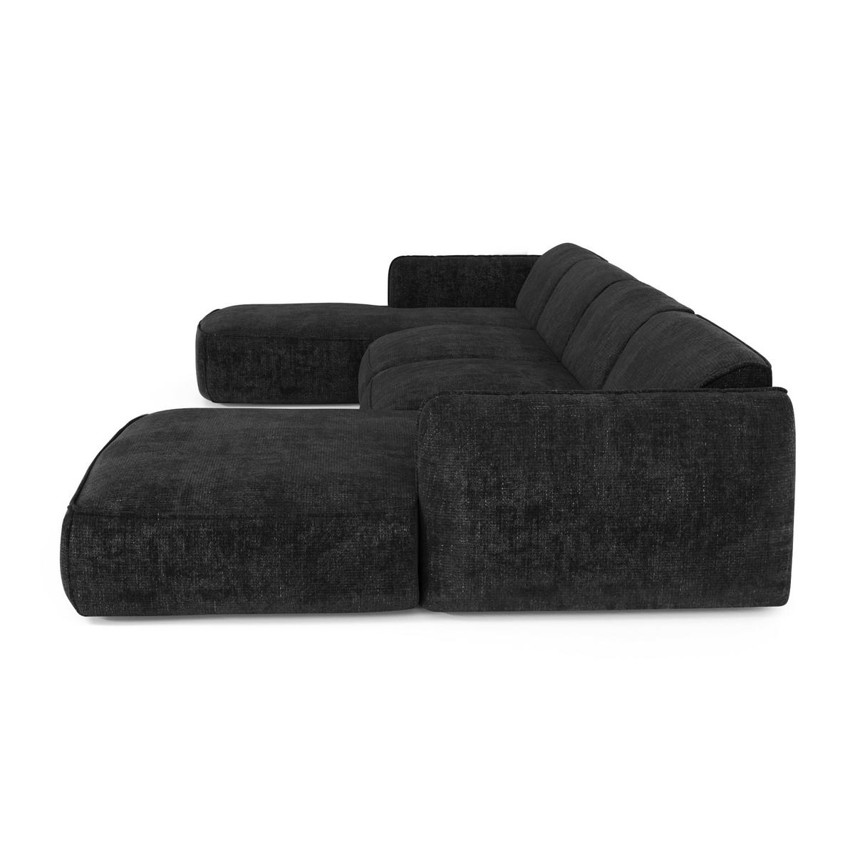 WOHNLANDSCHAFT Rastervelours Schwarz 346cm - Schwarz, Textil (346/76/166cm) - Sia Home