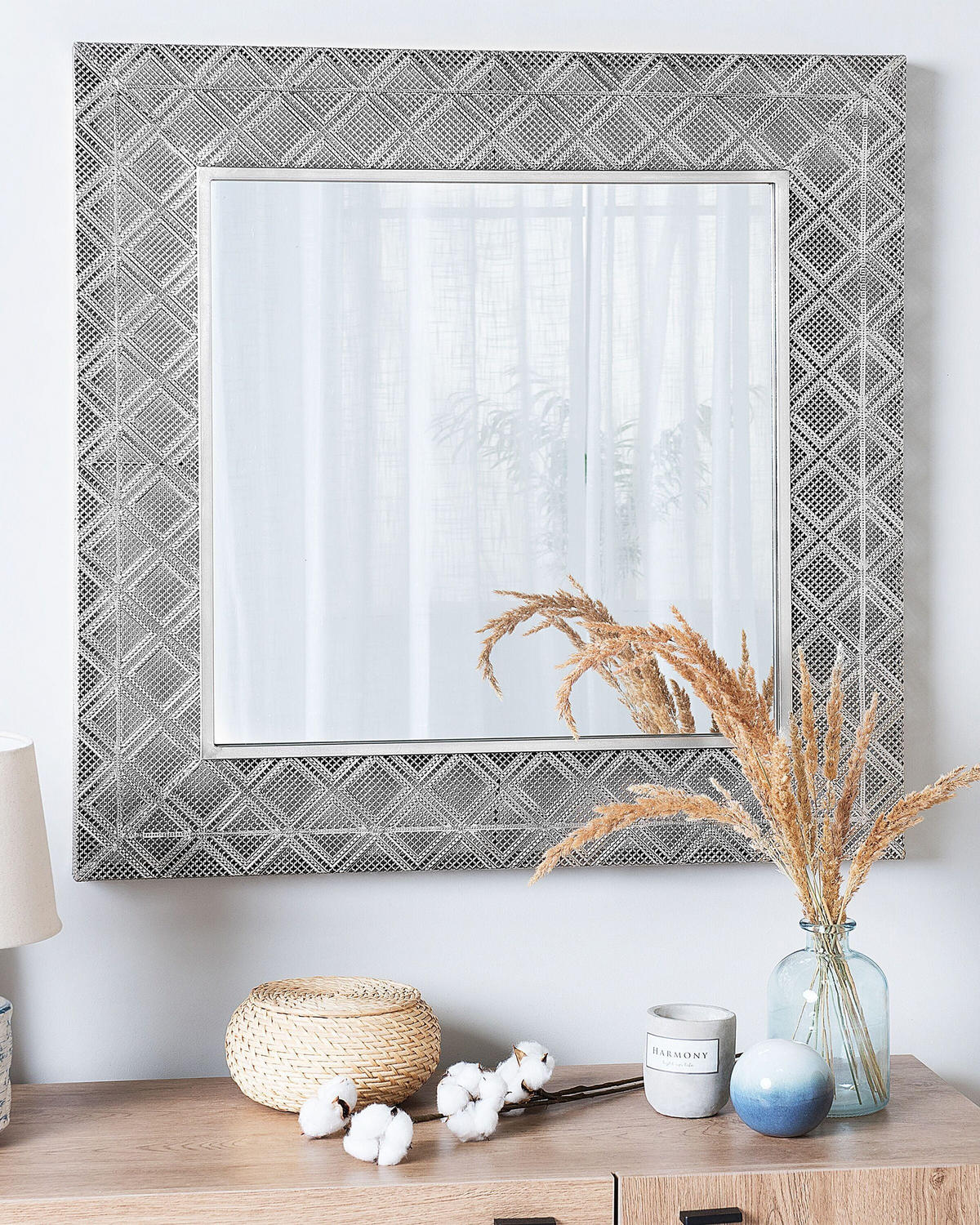 WANDSPIEGEL silber quadratisch 80/80 cm Evettes - Silberfarben, Metall (80/80/5cm) - Beliani