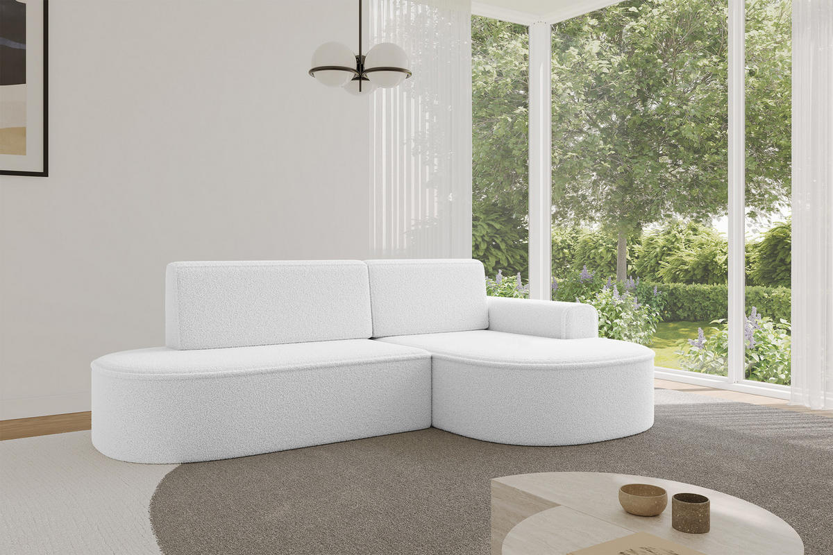 ECKSOFA mit Schlaffunktion und Bettkasten Ottomane Rechts MARI-L1-S - 283x167x85 cm Weiß Bouclé - Schwarz/Weiß, Holzwerkstoff/Kunststoff (167/283cm) - ALTDECOR